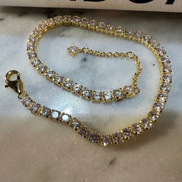 Authentic Pandora, SZ 20CM, Gold Plated White Crystal CZ Tennis Bracelet - Picture 1 of 9